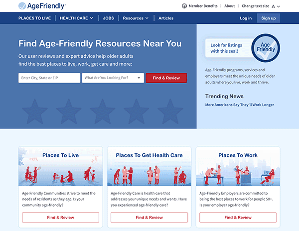 View of AgeFriendly.org homepage.